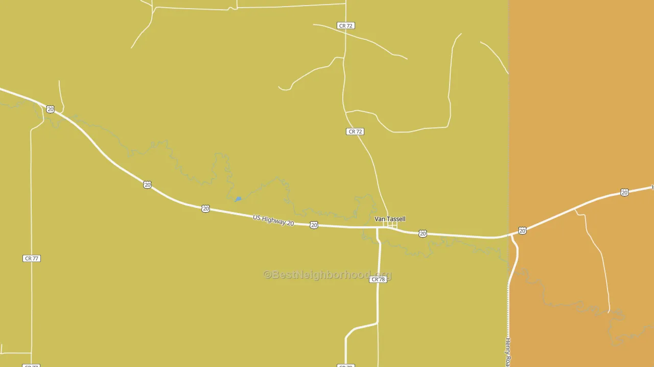 Map of the best neighborhoods in the 82242 area, with better matches in green and worse matches in red