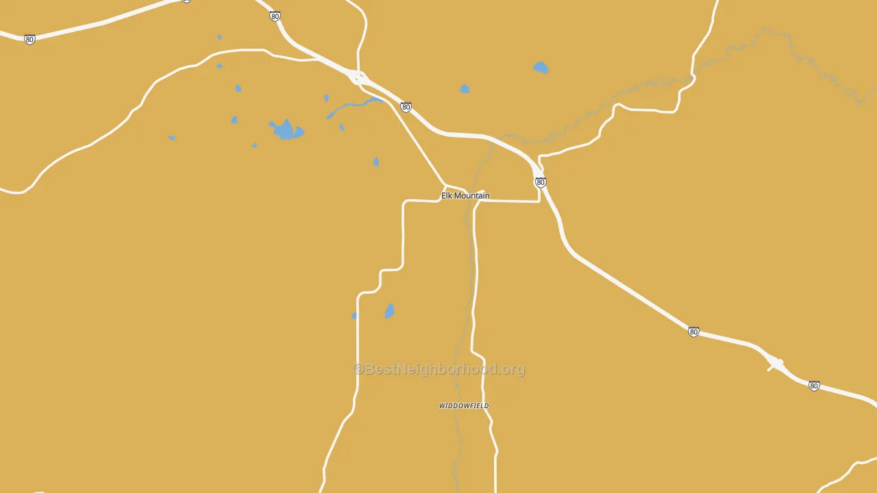 Map of the best neighborhoods in the 82324 area, with better matches in green and worse matches in red