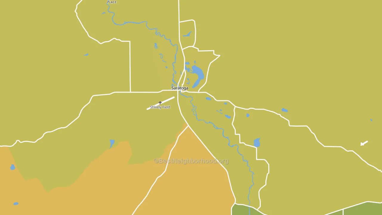 Map of the best neighborhoods in the 82331 area, with better matches in green and worse matches in red