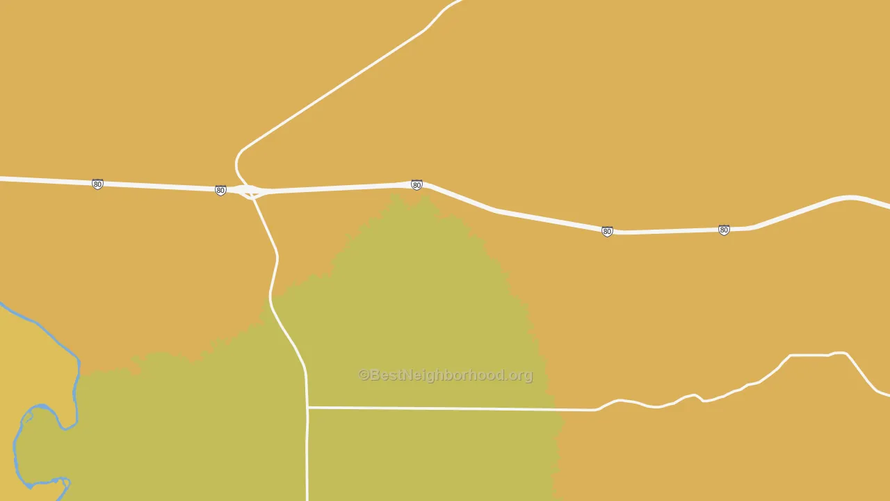 Map of the best neighborhoods in the 82335 area, with better matches in green and worse matches in red