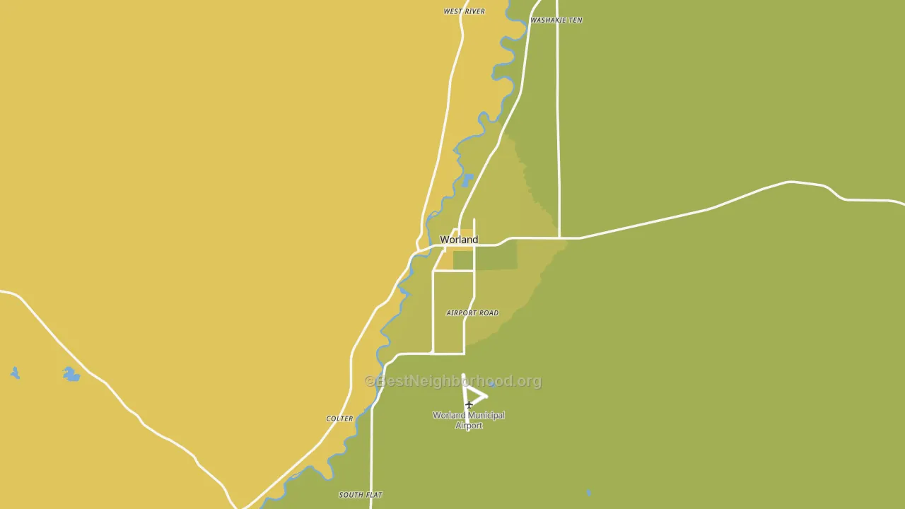 Map of the best neighborhoods in the 82401 area, with better matches in green and worse matches in red