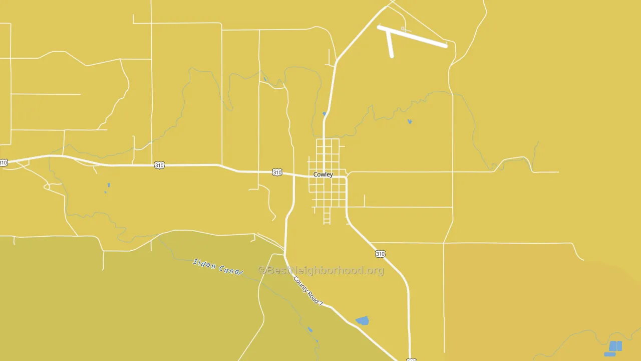 Map of the best neighborhoods in the 82420 area, with better matches in green and worse matches in red