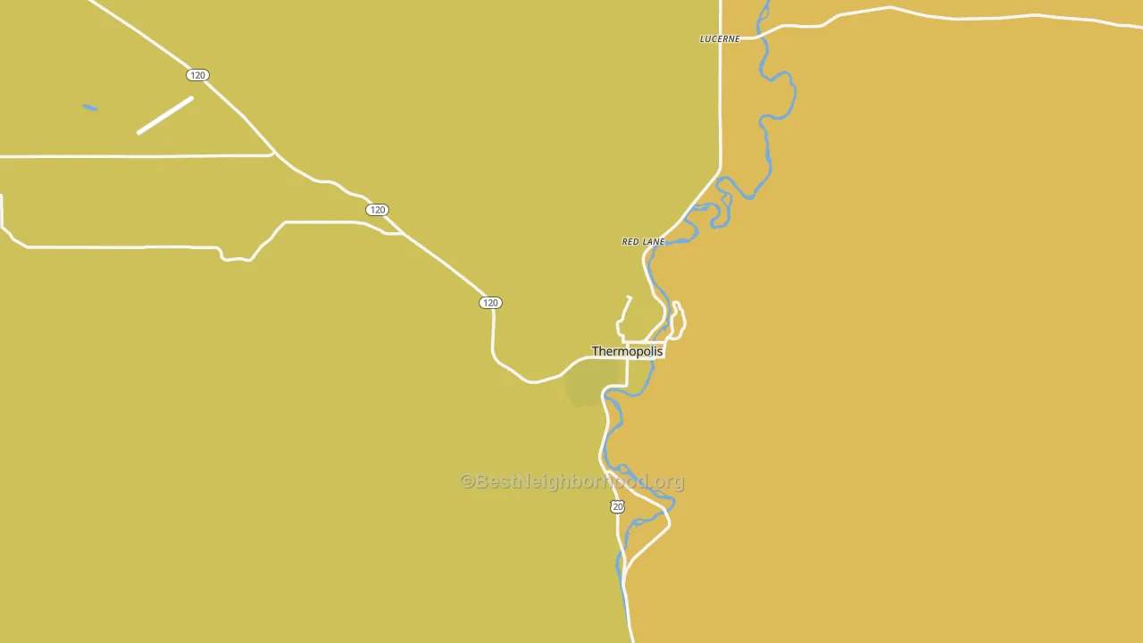 Map of the best neighborhoods in the 82443 area, with better matches in green and worse matches in red