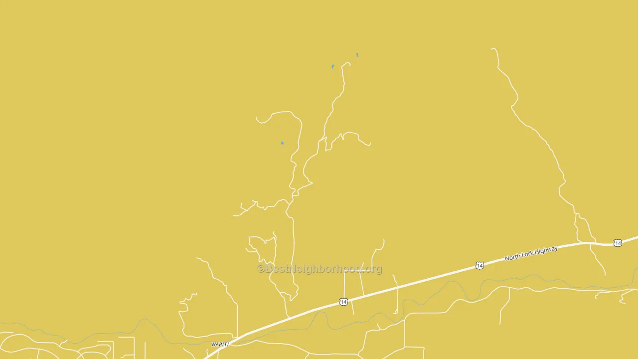 Map of the best neighborhoods in the 82450 area, with better matches in green and worse matches in red