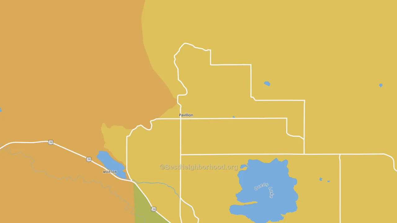 Map of the best neighborhoods in the 82523 area, with better matches in green and worse matches in red