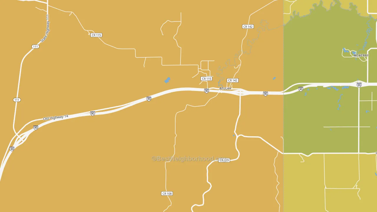 Map of the best neighborhoods in the 82712 area, with better matches in green and worse matches in red