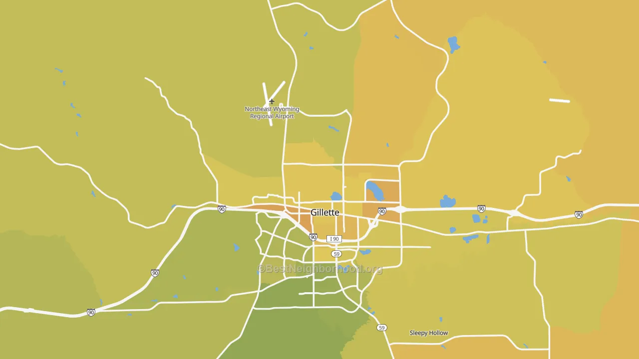 Map of the best neighborhoods in the 82716 area, with better matches in green and worse matches in red