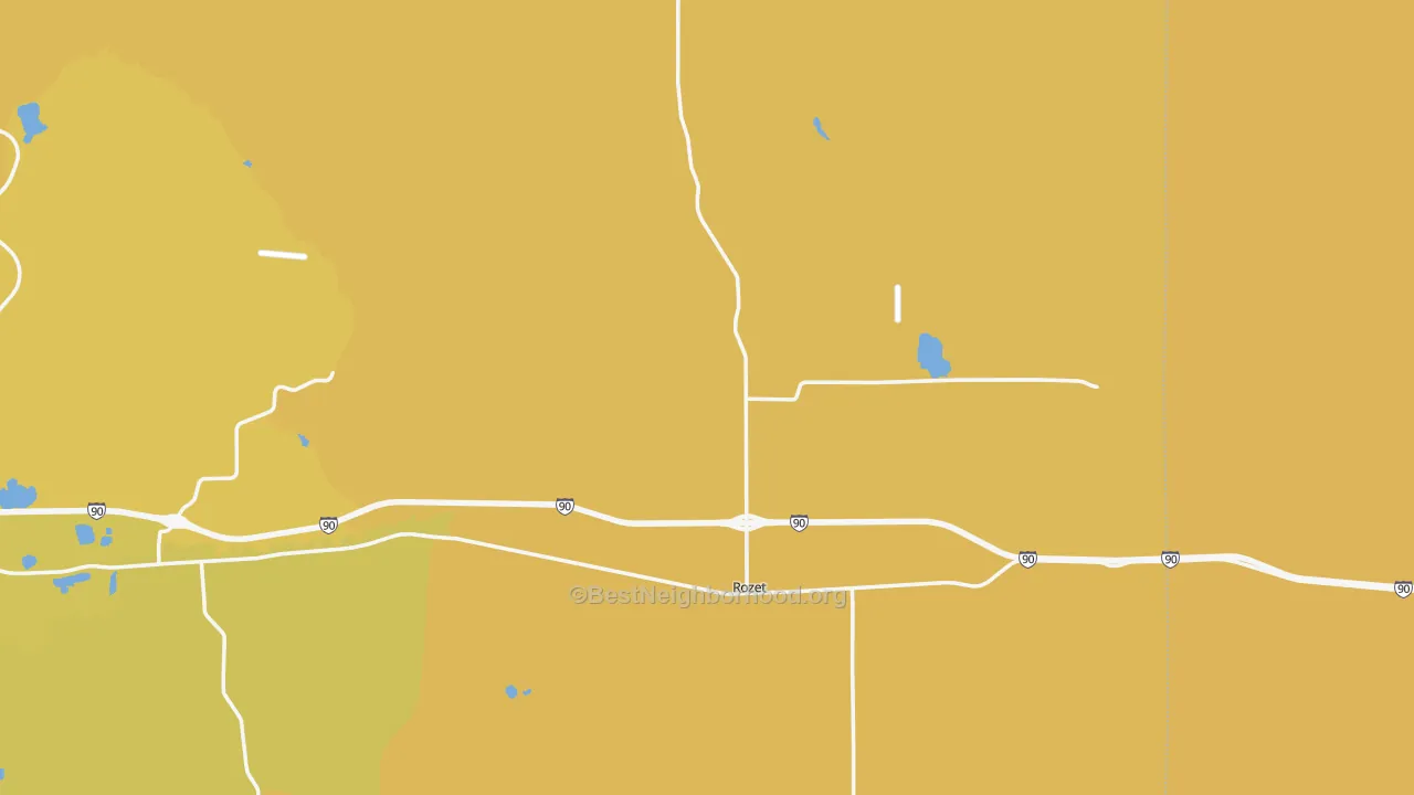 Map of the best neighborhoods in the 82727 area, with better matches in green and worse matches in red