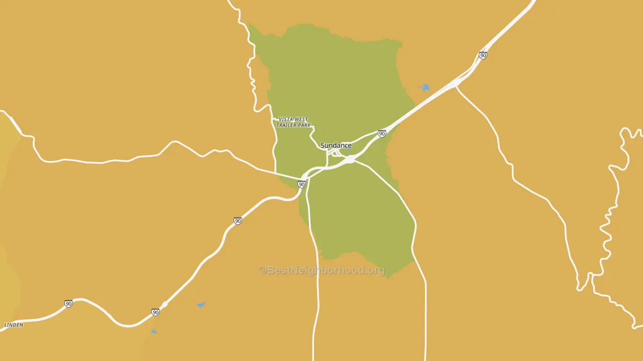 Map of the best neighborhoods in the 82729 area, with better matches in green and worse matches in red