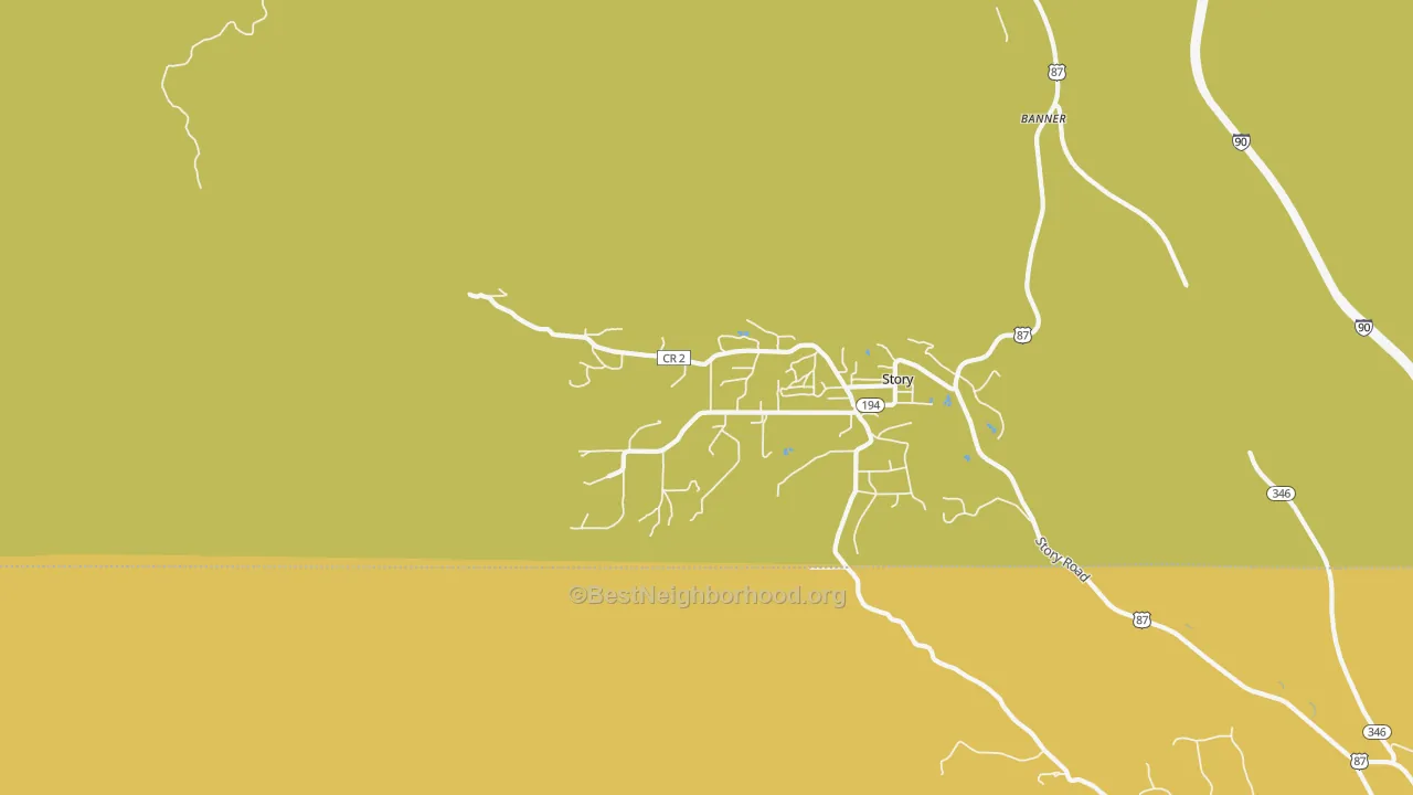 Map of the best neighborhoods in the 82842 area, with better matches in green and worse matches in red