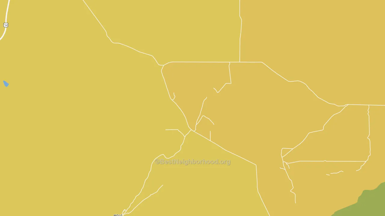 Map of the best neighborhoods in the 82844 area, with better matches in green and worse matches in red