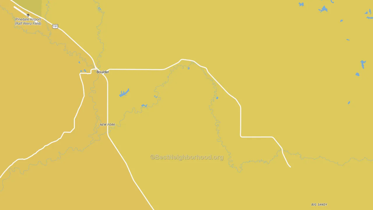 Map of the best neighborhoods in the 82923 area, with better matches in green and worse matches in red