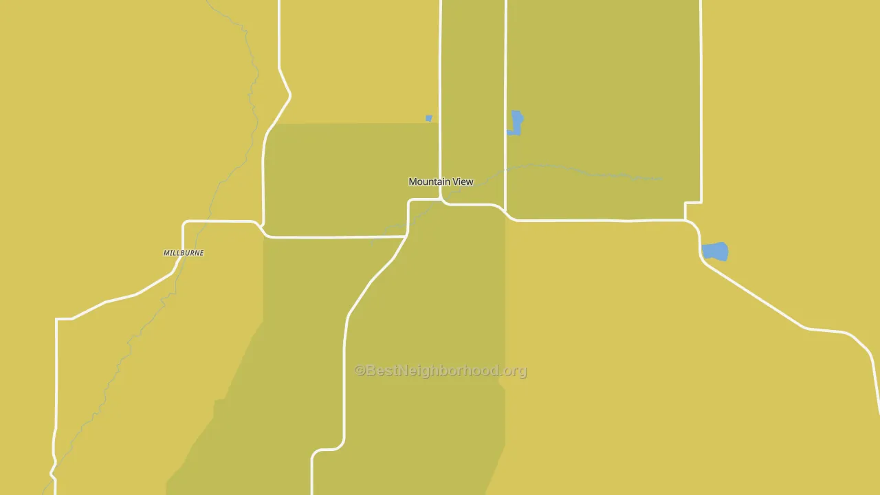 Map of the best neighborhoods in the 82939 area, with better matches in green and worse matches in red