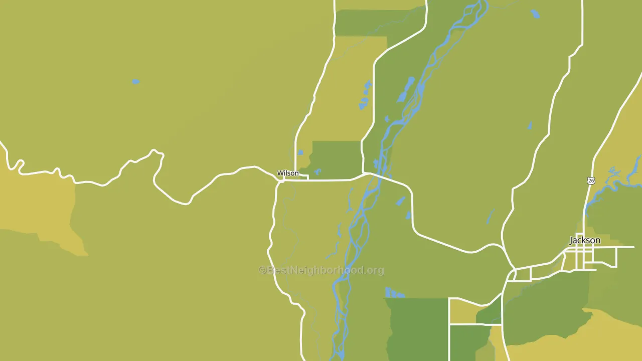 Map of the best neighborhoods in the 83014 area, with better matches in green and worse matches in red