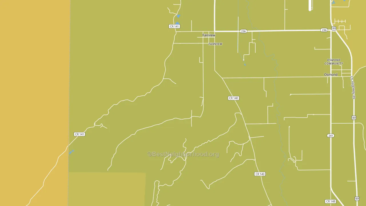 Map of the best neighborhoods in the 83119 area, with better matches in green and worse matches in red