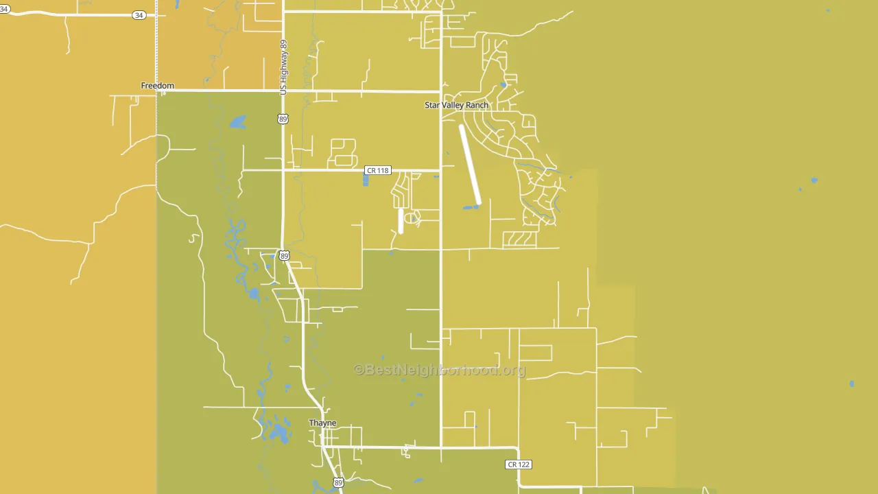 Map of the best neighborhoods in the 83127 area, with better matches in green and worse matches in red