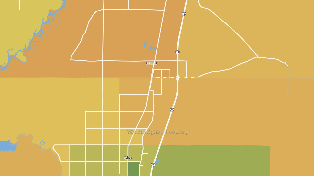 Map of the best neighborhoods in the 83203 area, with better matches in green and worse matches in red