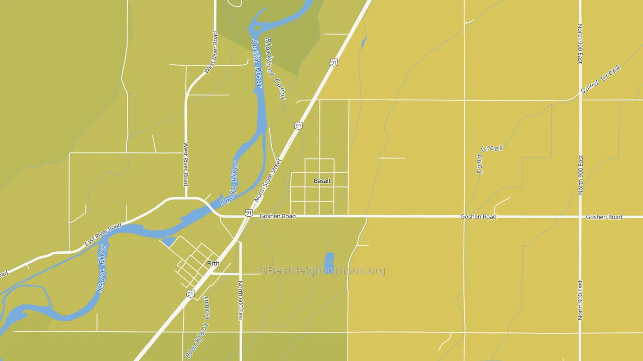 Map of the best neighborhoods in the 83218 area, with better matches in green and worse matches in red