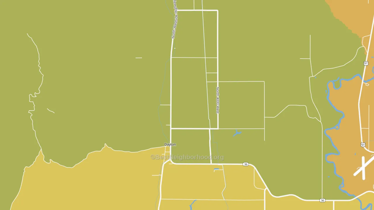 Map of the best neighborhoods in the 83232 area, with better matches in green and worse matches in red
