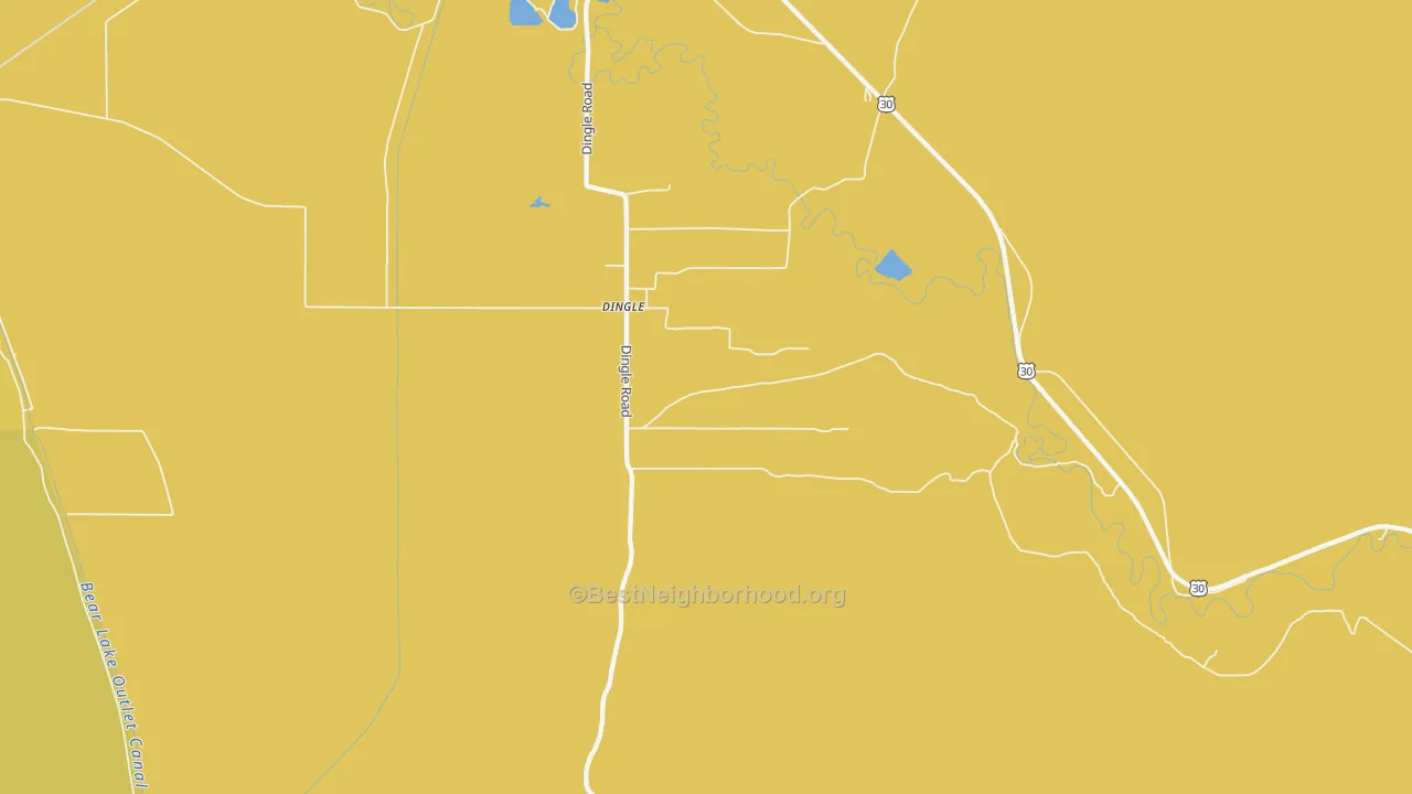 Map of the best neighborhoods in the 83233 area, with better matches in green and worse matches in red
