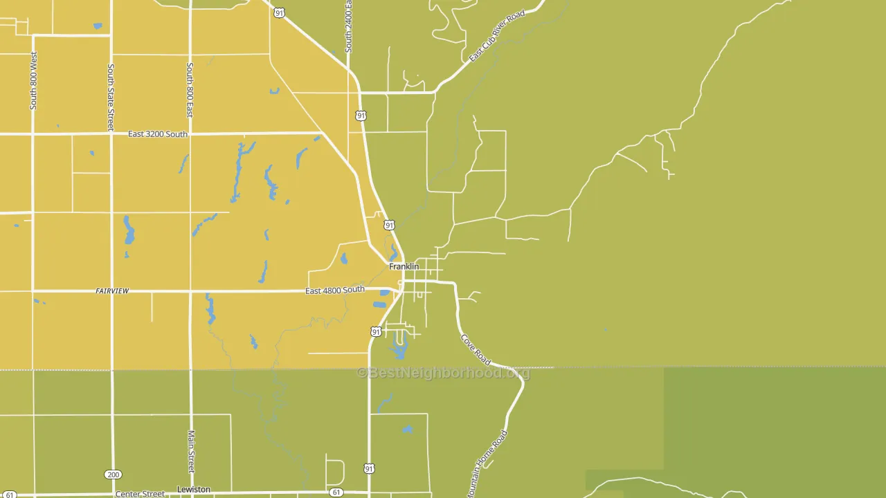 Map of the best neighborhoods in the 83237 area, with better matches in green and worse matches in red