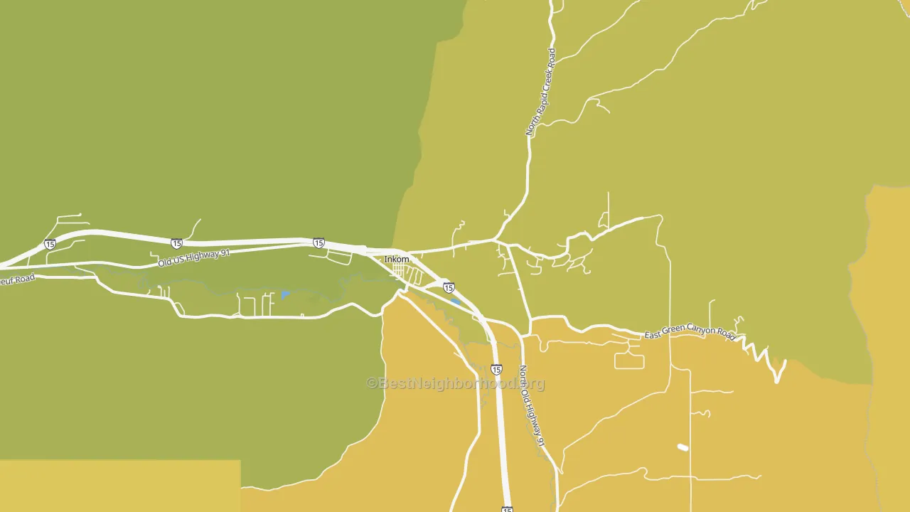 Map of the best neighborhoods in the 83245 area, with better matches in green and worse matches in red