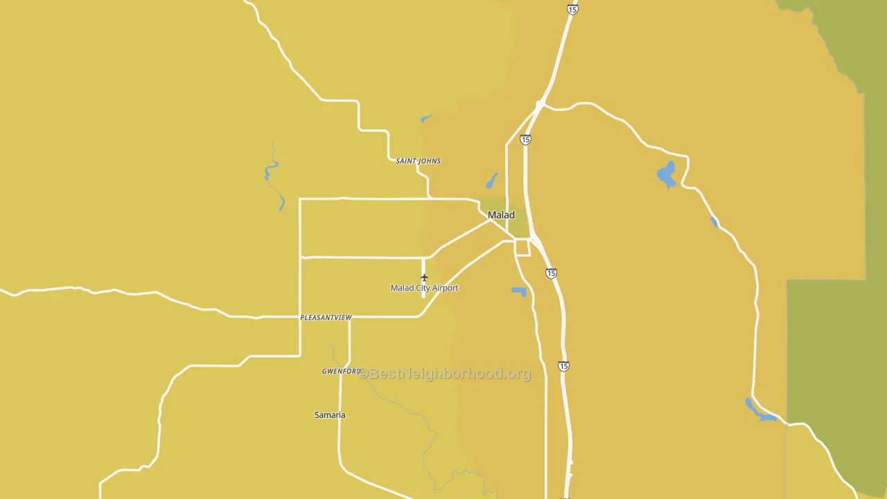 Map of the best neighborhoods in the 83252 area, with better matches in green and worse matches in red