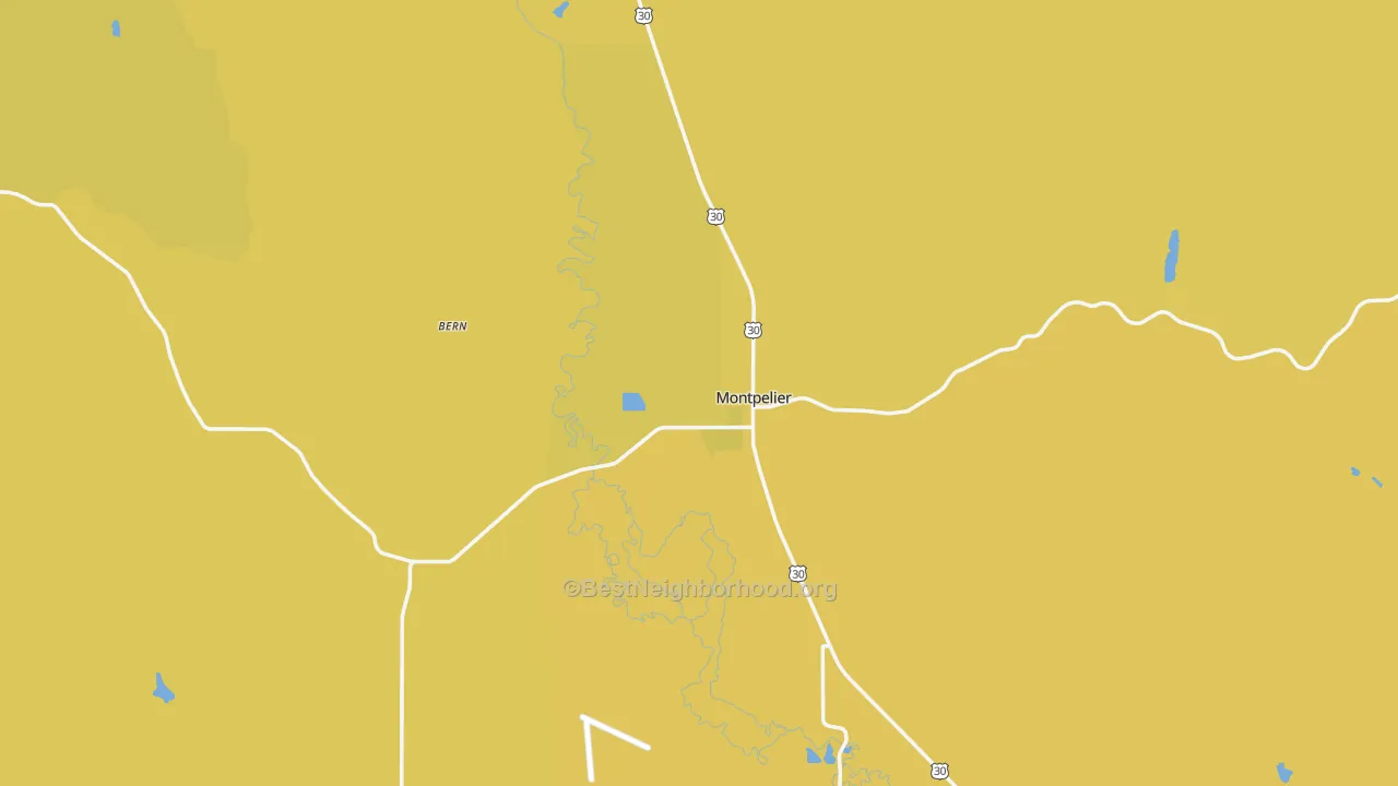 Map of the best neighborhoods in the 83254 area, with better matches in green and worse matches in red