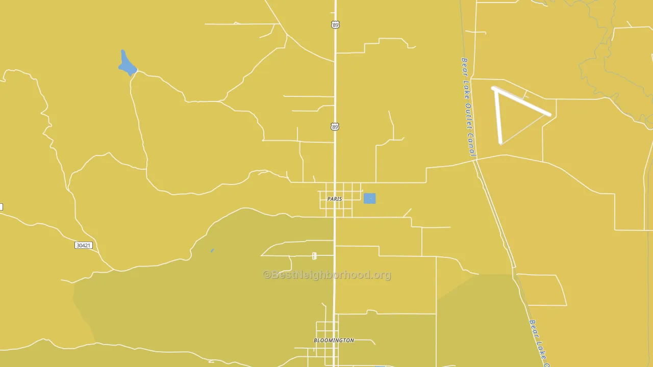 Map of the best neighborhoods in the 83261 area, with better matches in green and worse matches in red