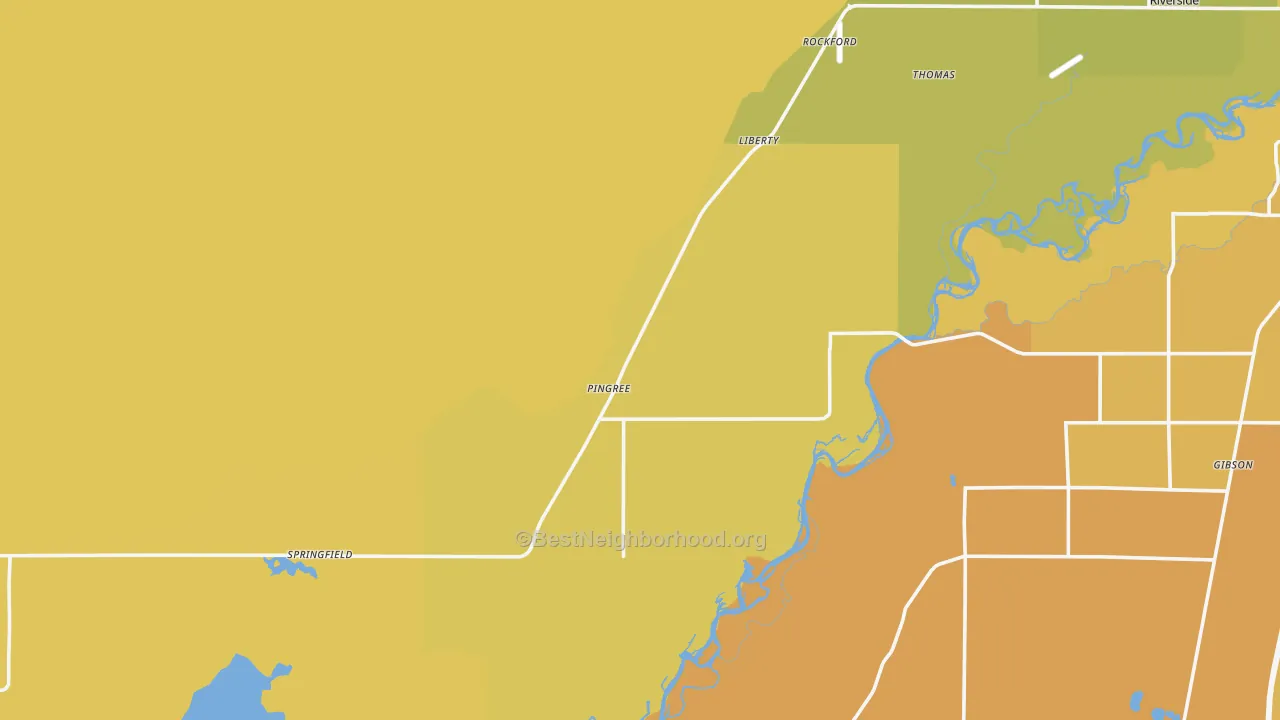 Map of the best neighborhoods in the 83262 area, with better matches in green and worse matches in red