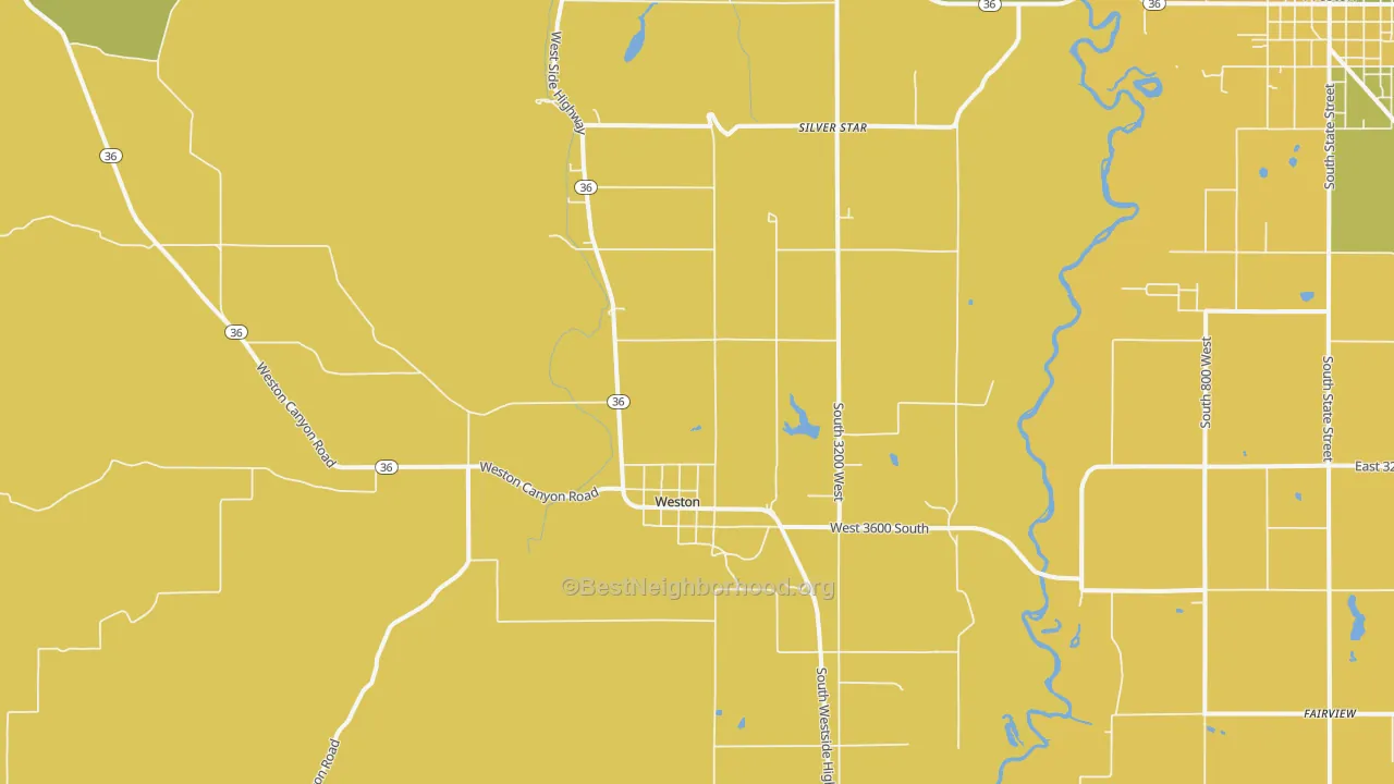 Map of the best neighborhoods in the 83286 area, with better matches in green and worse matches in red