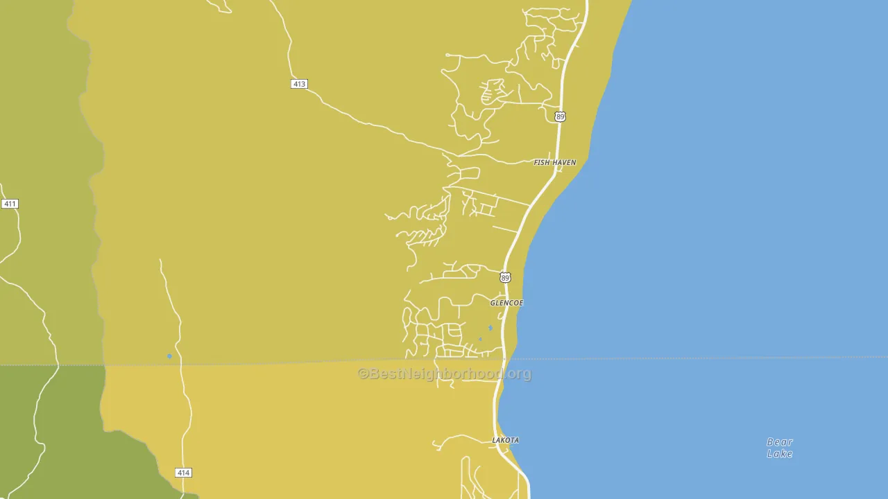 Map of the best neighborhoods in the 83287 area, with better matches in green and worse matches in red