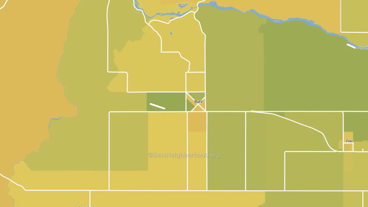 Map of the best neighborhoods in the 83316 area, with better matches in green and worse matches in red
