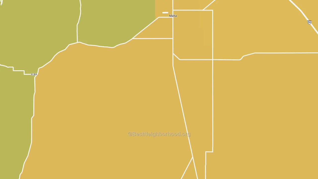Map of the best neighborhoods in the 83342 area, with better matches in green and worse matches in red