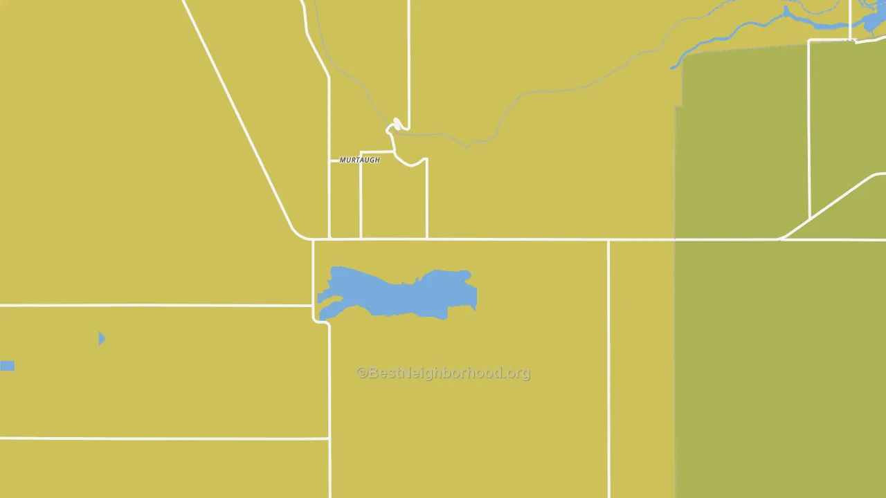 Map of the best neighborhoods in the 83344 area, with better matches in green and worse matches in red