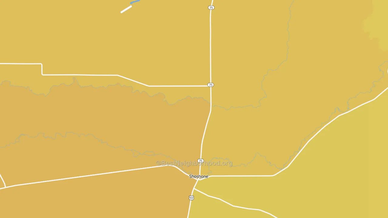 Map of the best neighborhoods in the 83352 area, with better matches in green and worse matches in red