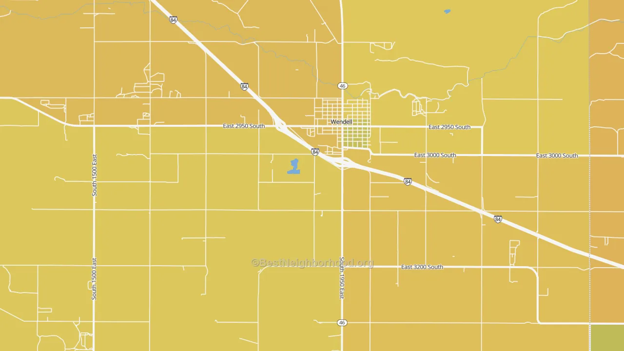 Map of the best neighborhoods in the 83355 area, with better matches in green and worse matches in red