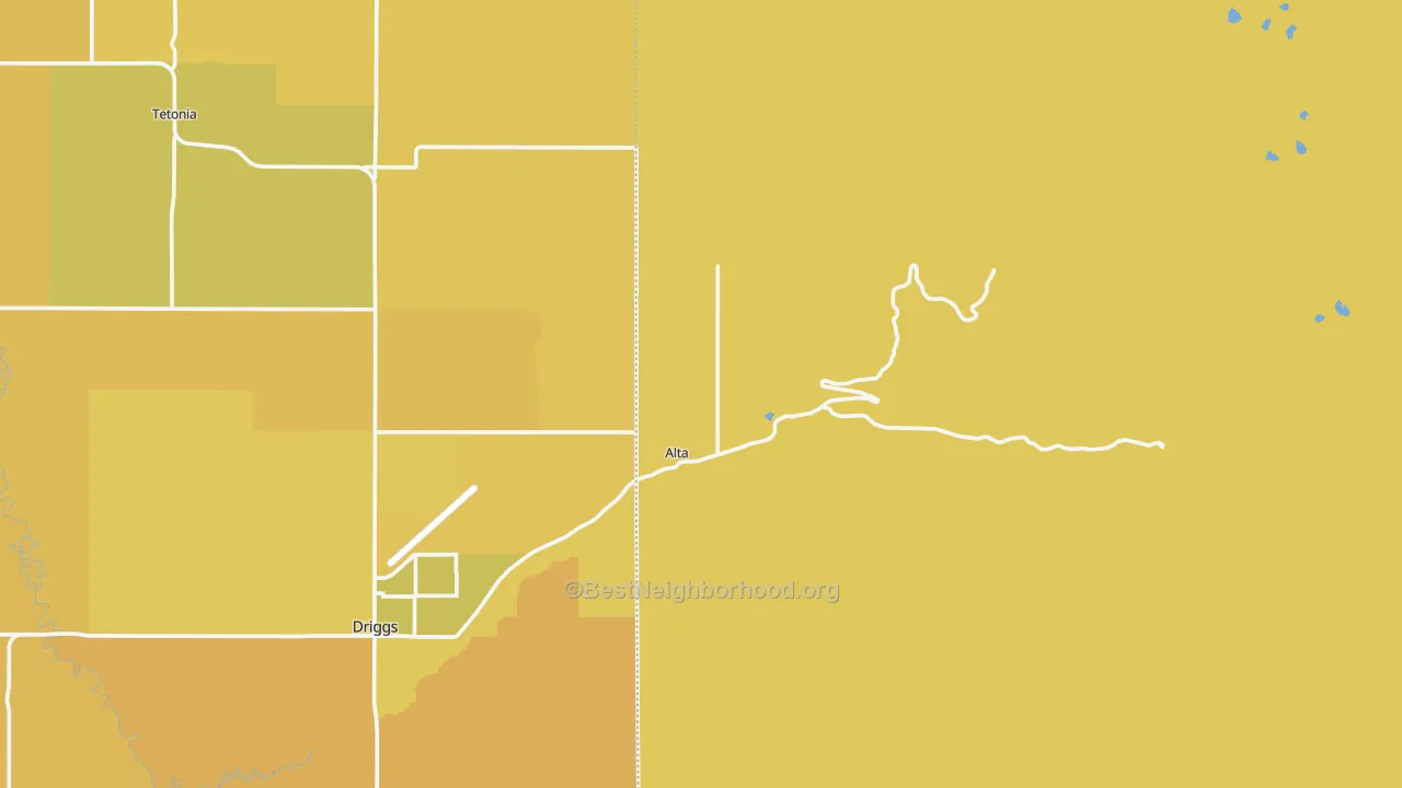 Map of the best neighborhoods in the 83414 area, with better matches in green and worse matches in red