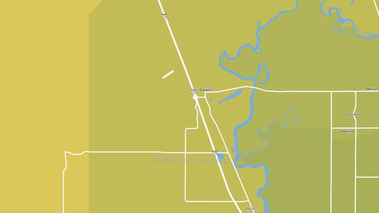 Map of the best neighborhoods in the 83444 area, with better matches in green and worse matches in red