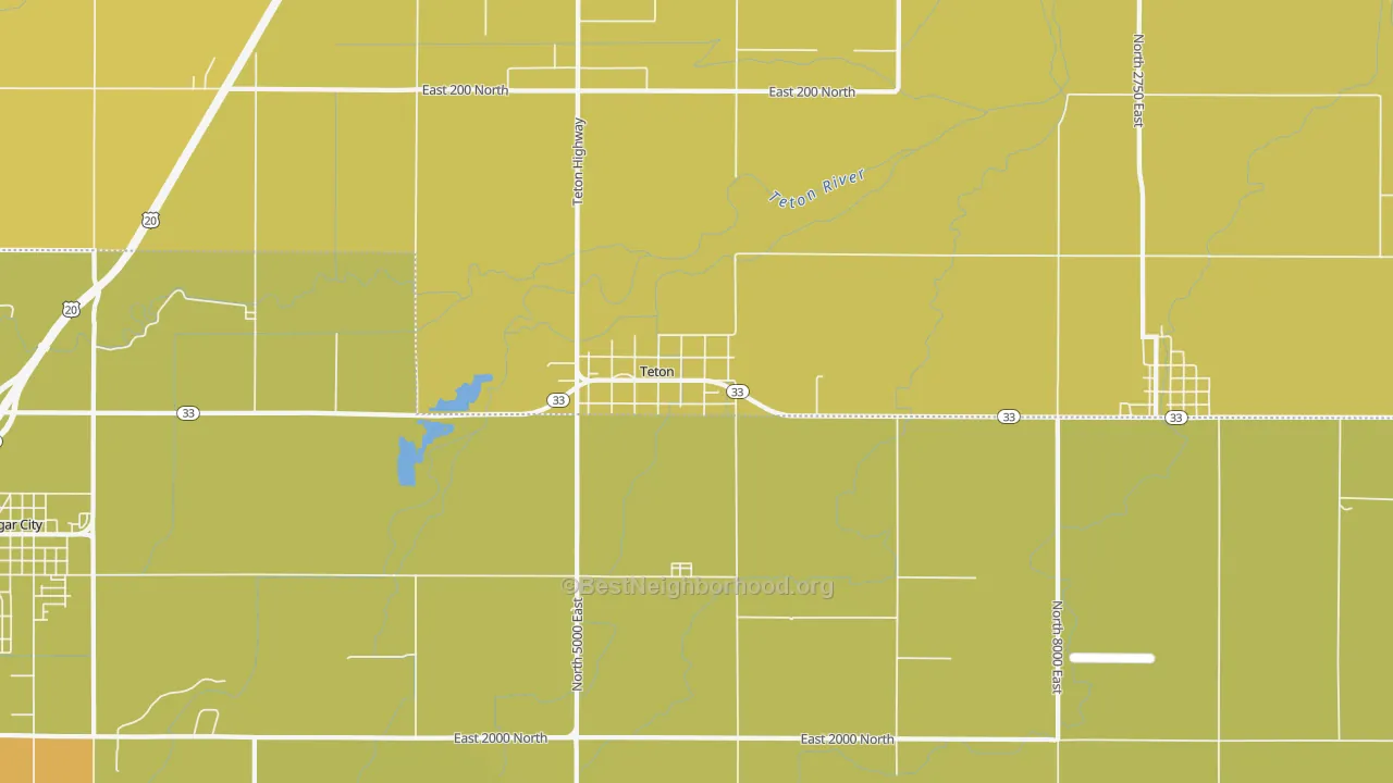 Map of the best neighborhoods in the 83451 area, with better matches in green and worse matches in red