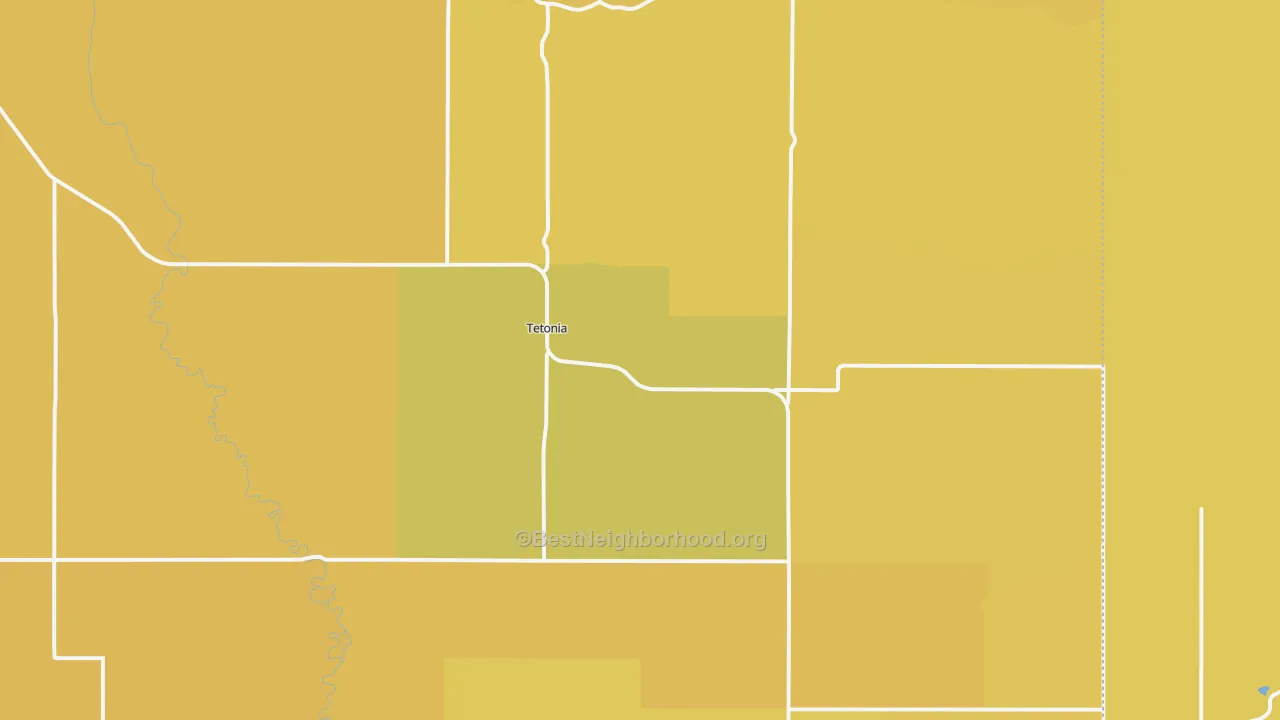 Map of the best neighborhoods in the 83452 area, with better matches in green and worse matches in red