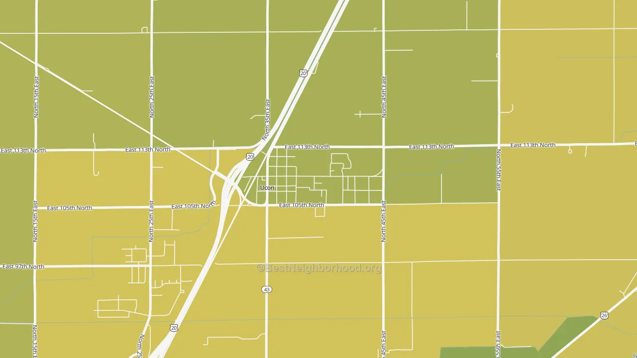 Map of the best neighborhoods in the 83454 area, with better matches in green and worse matches in red