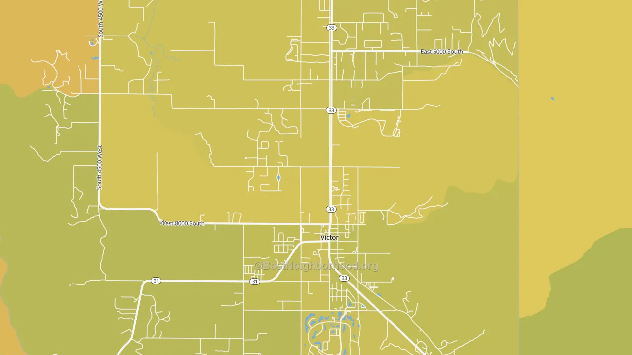 Map of the best neighborhoods in the 83455 area, with better matches in green and worse matches in red