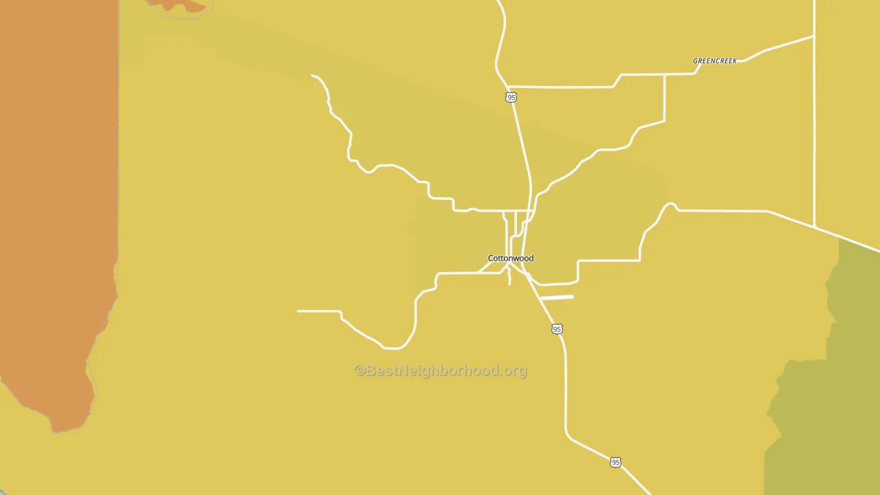 Map of the best neighborhoods in the 83522 area, with better matches in green and worse matches in red