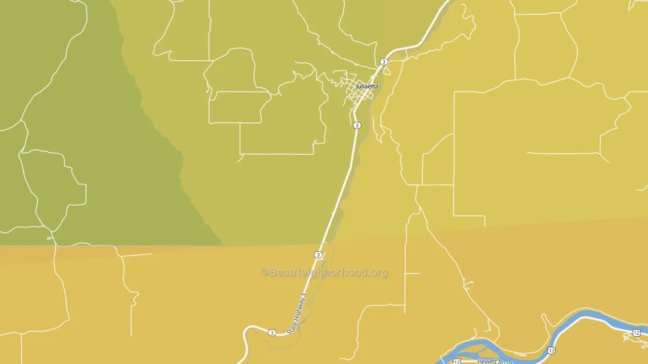 Map of the best neighborhoods in the 83535 area, with better matches in green and worse matches in red