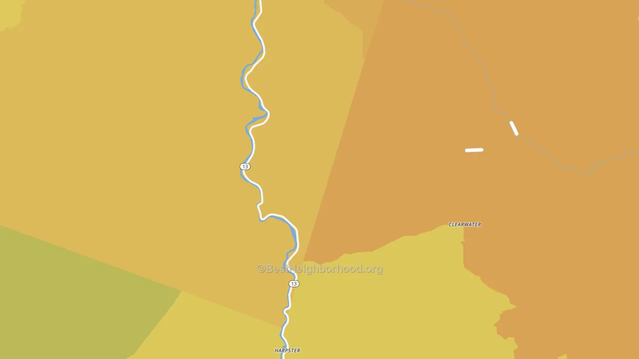 Map of the best neighborhoods in the 83552 area, with better matches in green and worse matches in red