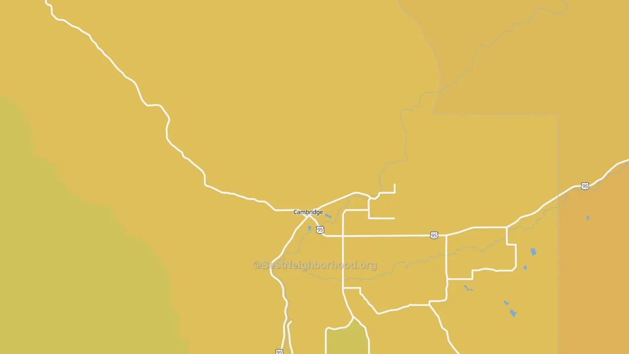 Map of the best neighborhoods in the 83610 area, with better matches in green and worse matches in red