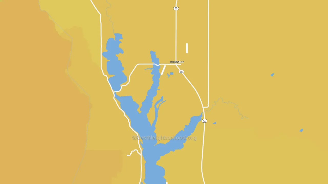 Map of the best neighborhoods in the 83615 area, with better matches in green and worse matches in red