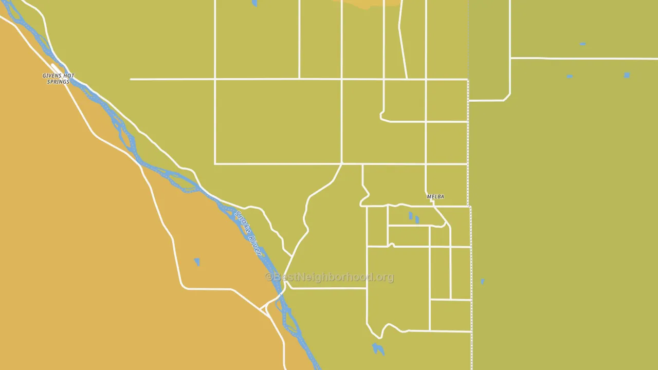 Map of the best neighborhoods in the 83641 area, with better matches in green and worse matches in red