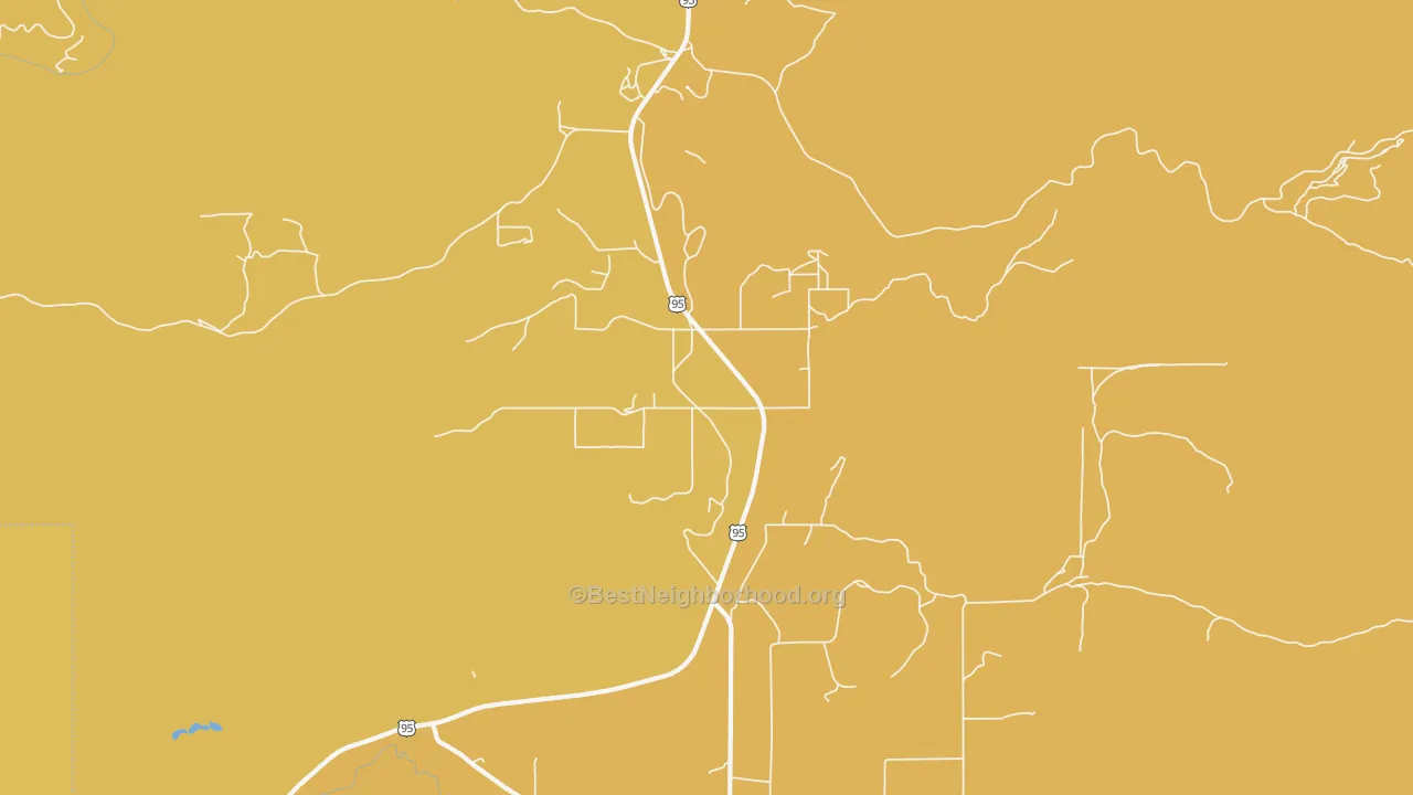 Map of the best neighborhoods in the 83643 area, with better matches in green and worse matches in red